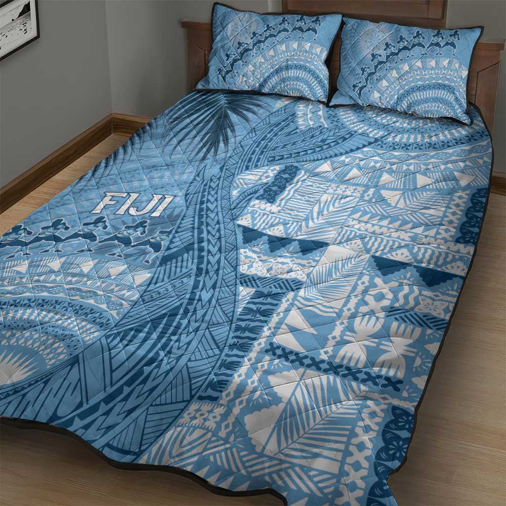 Fiji Rugby Bula Masi Quilt Bed Set Fish Tail Kaivity Cibi - Turquoise