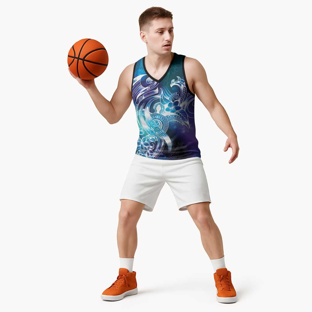 Aloha Hawaii Turtle Basketball Jersey Teal Purple Ribbon - Polynesian Pride