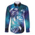 Aloha Hawaii Turtle Family Matching Long Sleeve Bodycon Dress and Hawaiian Shirt Teal Purple Ribbon - Polynesian Pride