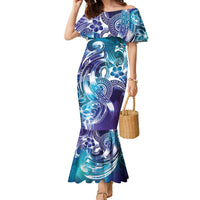 Aloha Hawaii Turtle Family Matching Mermaid Dress and Hawaiian Shirt Teal Purple Ribbon LT7 Mom's Dress Purple Teal - Polynesian Pride