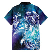 Aloha Hawaii Turtle Family Matching Off The Shoulder Long Sleeve Dress and Hawaiian Shirt Teal Purple Ribbon LT7 - Polynesian Pride