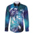Aloha Hawaii Turtle Family Matching Off The Shoulder Long Sleeve Dress and Hawaiian Shirt Teal Purple Ribbon - Polynesian Pride