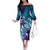 Aloha Hawaii Turtle Family Matching Off The Shoulder Long Sleeve Dress and Hawaiian Shirt Teal Purple Ribbon - Polynesian Pride