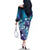 Aloha Hawaii Turtle Family Matching Off The Shoulder Long Sleeve Dress and Hawaiian Shirt Teal Purple Ribbon - Polynesian Pride