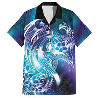 Aloha Hawaii Turtle Family Matching Off Shoulder Maxi Dress and Hawaiian Shirt Teal Purple Ribbon LT7 Dad's Shirt - Short Sleeve Purple Teal - Polynesian Pride