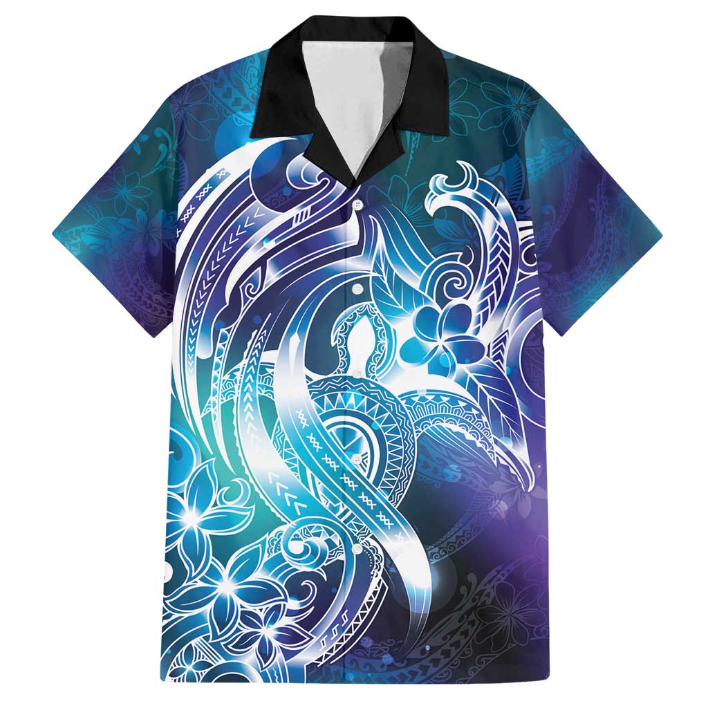 Aloha Hawaii Turtle Family Matching Off Shoulder Short Dress and Hawaiian Shirt Teal Purple Ribbon LT7 Dad's Shirt - Short Sleeve Purple Teal - Polynesian Pride
