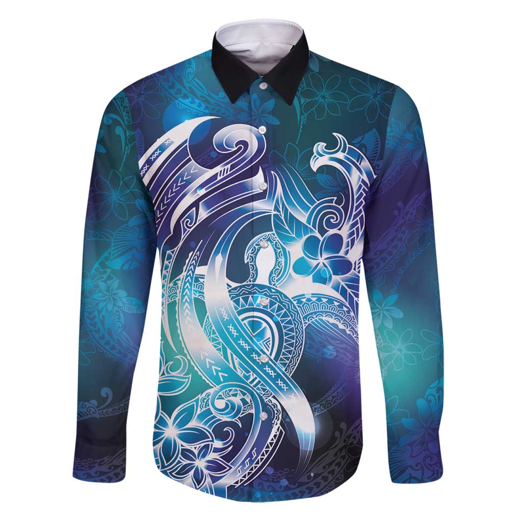 Aloha Hawaii Turtle Family Matching Puletasi and Hawaiian Shirt Teal Purple Ribbon - Polynesian Pride