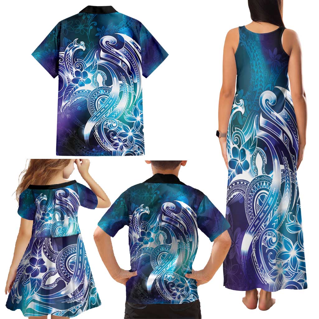 Aloha Hawaii Turtle Family Matching Tank Maxi Dress and Hawaiian Shirt Teal Purple Ribbon LT7 - Polynesian Pride