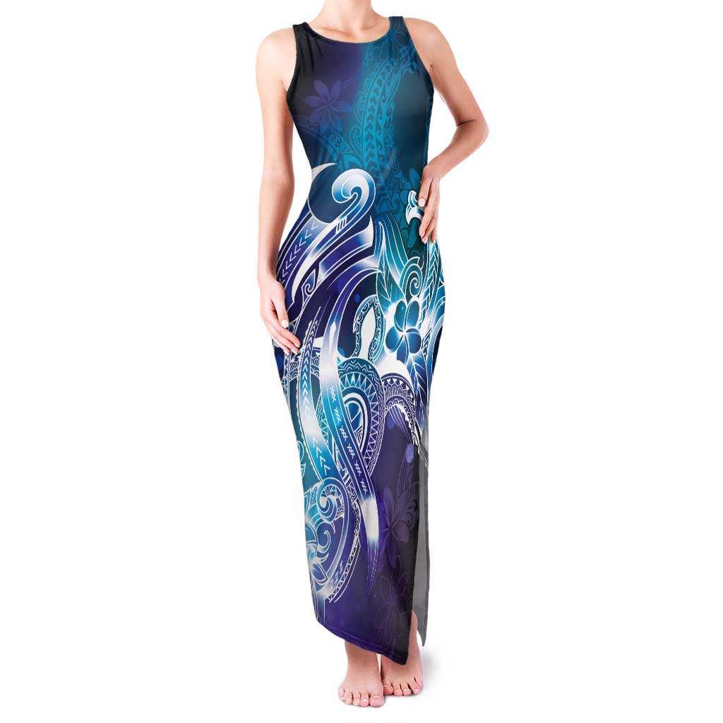 Aloha Hawaii Turtle Family Matching Tank Maxi Dress and Hawaiian Shirt Teal Purple Ribbon LT7 Mom's Dress Purple Teal - Polynesian Pride