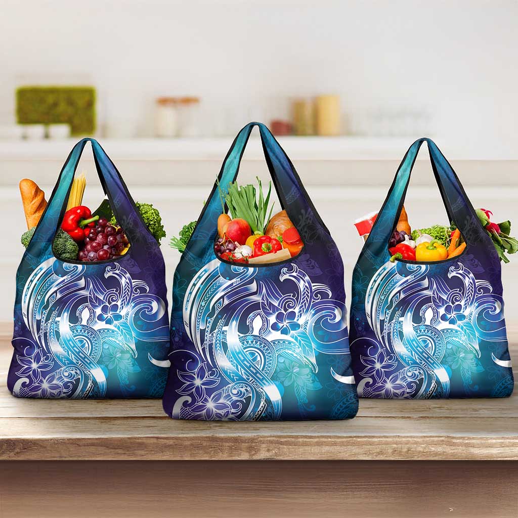 Aloha Hawaii Turtle Grocery Bag Teal Purple Ribbon - Polynesian Pride