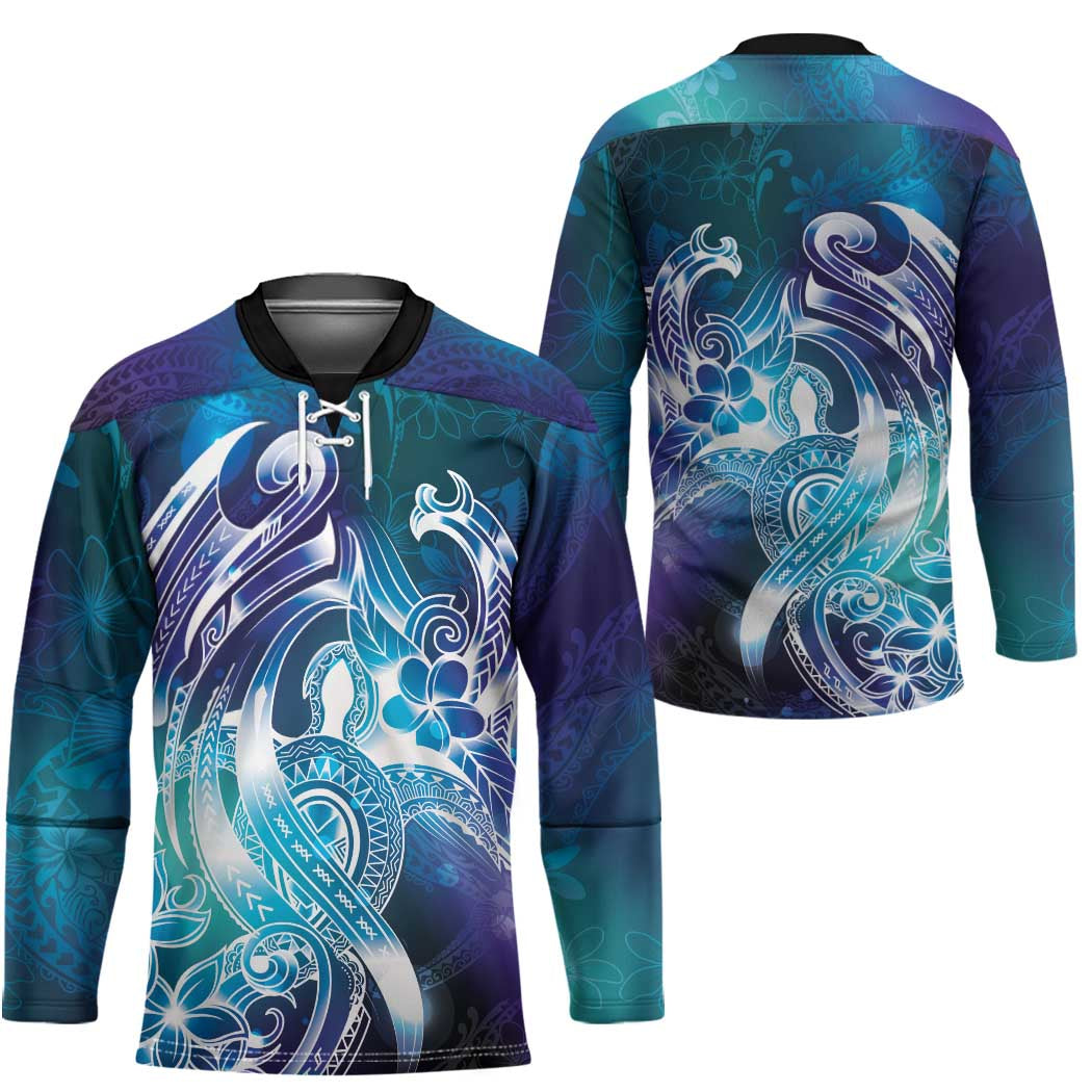 Aloha Hawaii Turtle Hockey Jersey Teal Purple Ribbon - Polynesian Pride