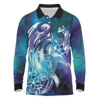 Aloha Hawaii Turtle Long Sleeve Polo Shirt Teal Purple Ribbon LT7 Purple Teal - Polynesian Pride
