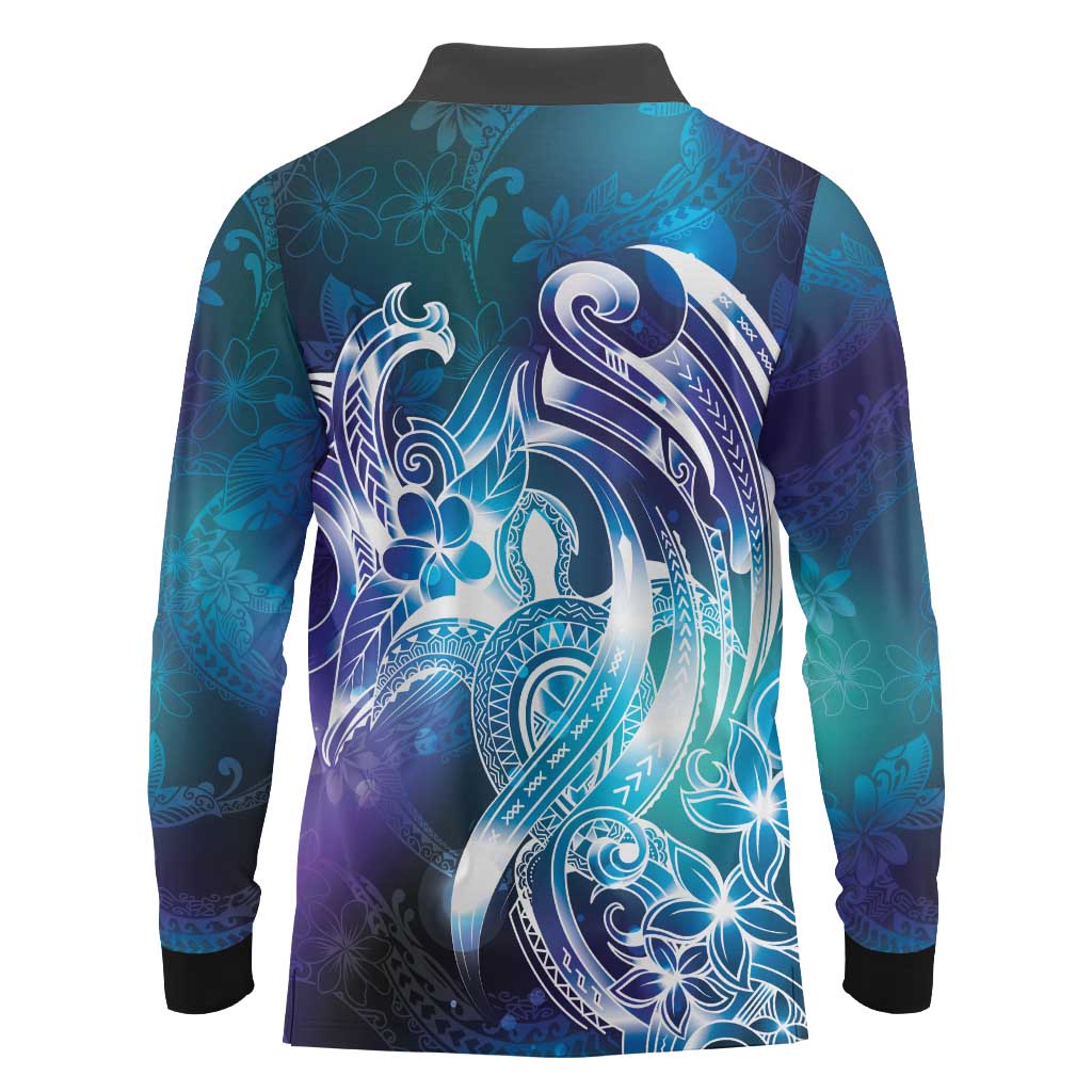 Aloha Hawaii Turtle Long Sleeve Polo Shirt Teal Purple Ribbon LT7 - Polynesian Pride