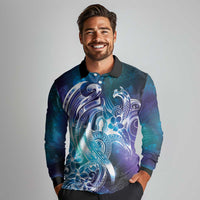 Aloha Hawaii Turtle Long Sleeve Polo Shirt Teal Purple Ribbon LT7 - Polynesian Pride