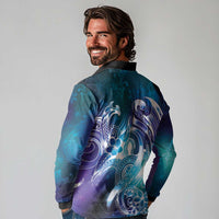 Aloha Hawaii Turtle Long Sleeve Polo Shirt Teal Purple Ribbon LT7 - Polynesian Pride
