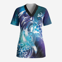 Aloha Hawaii Turtle Scrub Top Teal Purple Ribbon - Polynesian Pride