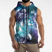 Aloha Hawaii Turtle Sleeveless Zip Hoodie Teal Purple Ribbon LT7
