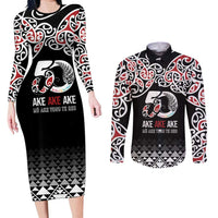 Kia Kaha Te Reo Maori Couples Matching Long Sleeve Bodycon Dress and Long Sleeve Button Shirt 50 Years Mo Ake Tonu Te Reo LT7 Black - Polynesian Pride