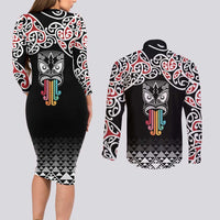 Kia Kaha Te Reo Maori Couples Matching Long Sleeve Bodycon Dress and Long Sleeve Button Shirt 50 Years Mo Ake Tonu Te Reo LT7 - Polynesian Pride