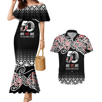 Kia Kaha Te Reo Maori Couples Matching Mermaid Dress and Hawaiian Shirt 50 Years Mo Ake Tonu Te Reo LT7 Black - Polynesian Pride