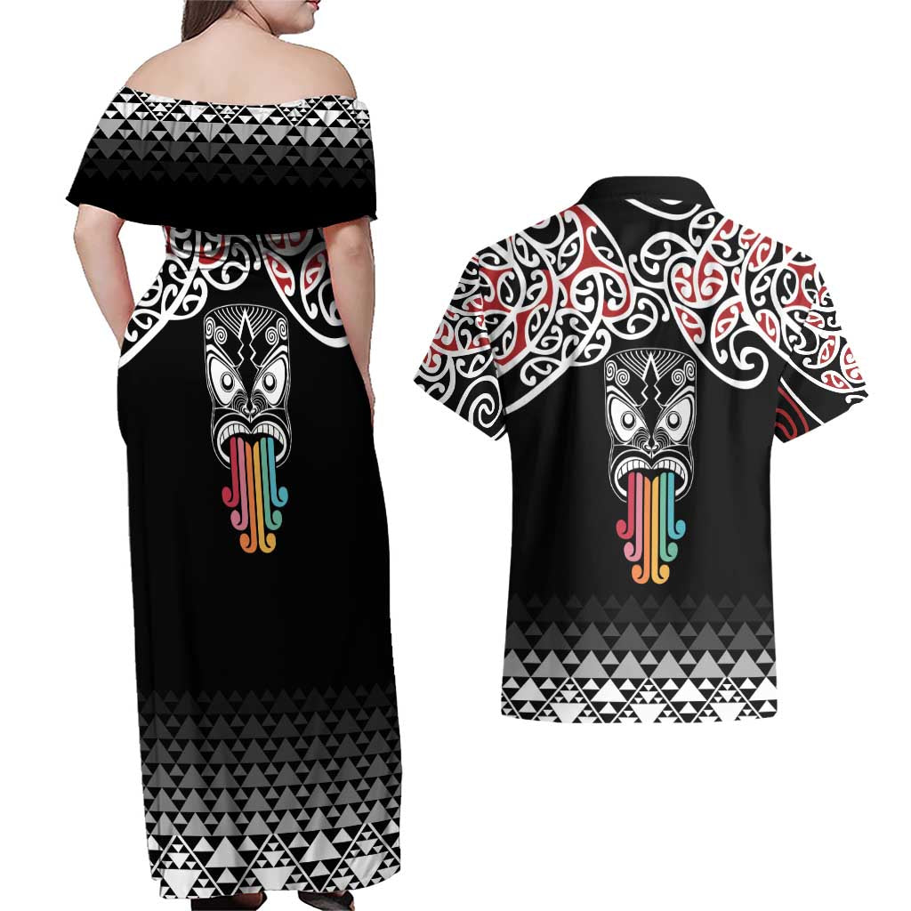 Kia Kaha Te Reo Maori Couples Matching Off Shoulder Maxi Dress and Hawaiian Shirt 50 Years Mo Ake Tonu Te Reo LT7 - Polynesian Pride