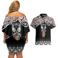 Kia Kaha Te Reo Maori Couples Matching Off Shoulder Short Dress and Hawaiian Shirt 50 Years Mo Ake Tonu Te Reo LT7 - Polynesian Pride