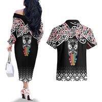 Kia Kaha Te Reo Maori Couples Matching Off The Shoulder Long Sleeve Dress and Hawaiian Shirt 50 Years Mo Ake Tonu Te Reo LT7 - Polynesian Pride