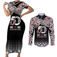 Kia Kaha Te Reo Maori Couples Matching Short Sleeve Bodycon Dress and Long Sleeve Button Shirt 50 Years Mo Ake Tonu Te Reo LT7 Black - Polynesian Pride