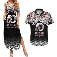 Kia Kaha Te Reo Maori Couples Matching Summer Maxi Dress and Hawaiian Shirt 50 Years Mo Ake Tonu Te Reo LT7 Black - Polynesian Pride
