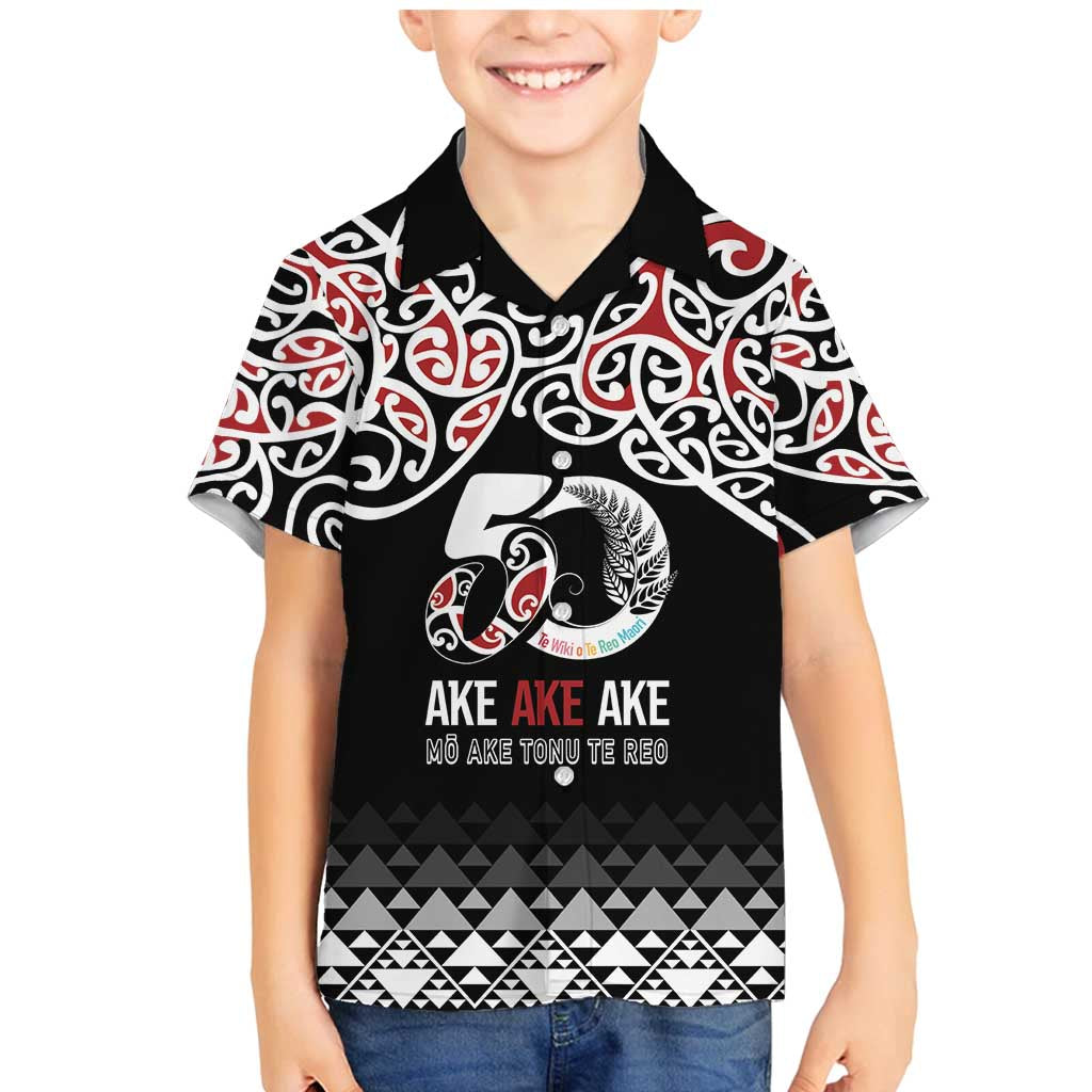 Kia Kaha Te Reo Maori Family Matching Mermaid Dress and Hawaiian Shirt 50 Years Mo Ake Tonu Te Reo LT7 Son's Shirt Black - Polynesian Pride