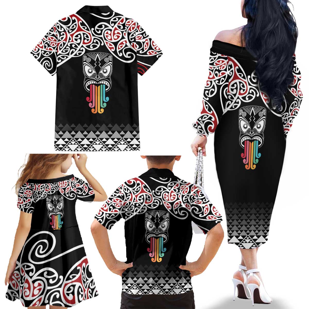 Kia Kaha Te Reo Maori Family Matching Off The Shoulder Long Sleeve Dress and Hawaiian Shirt 50 Years Mo Ake Tonu Te Reo LT7 - Polynesian Pride