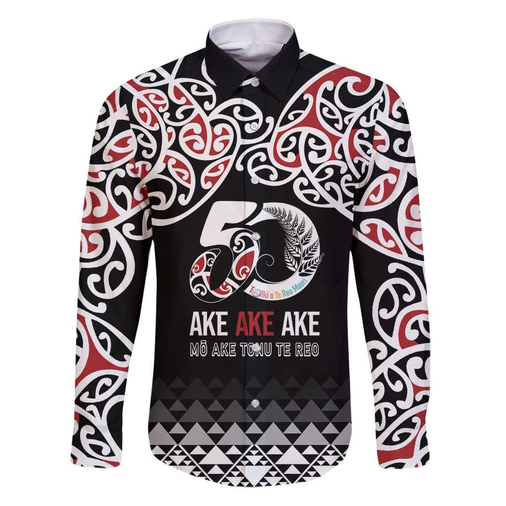 Kia Kaha Te Reo Maori Family Matching Puletasi and Hawaiian Shirt 50 Years Mo Ake Tonu Te Reo LT7 Dad's Shirt - Long Sleeve Black - Polynesian Pride