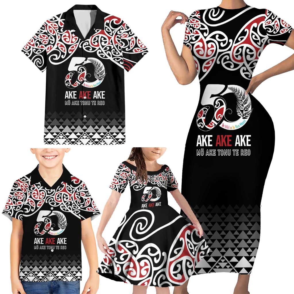 Kia Kaha Te Reo Maori Family Matching Short Sleeve Bodycon Dress and Hawaiian Shirt 50 Years Mo Ake Tonu Te Reo LT7 - Polynesian Pride