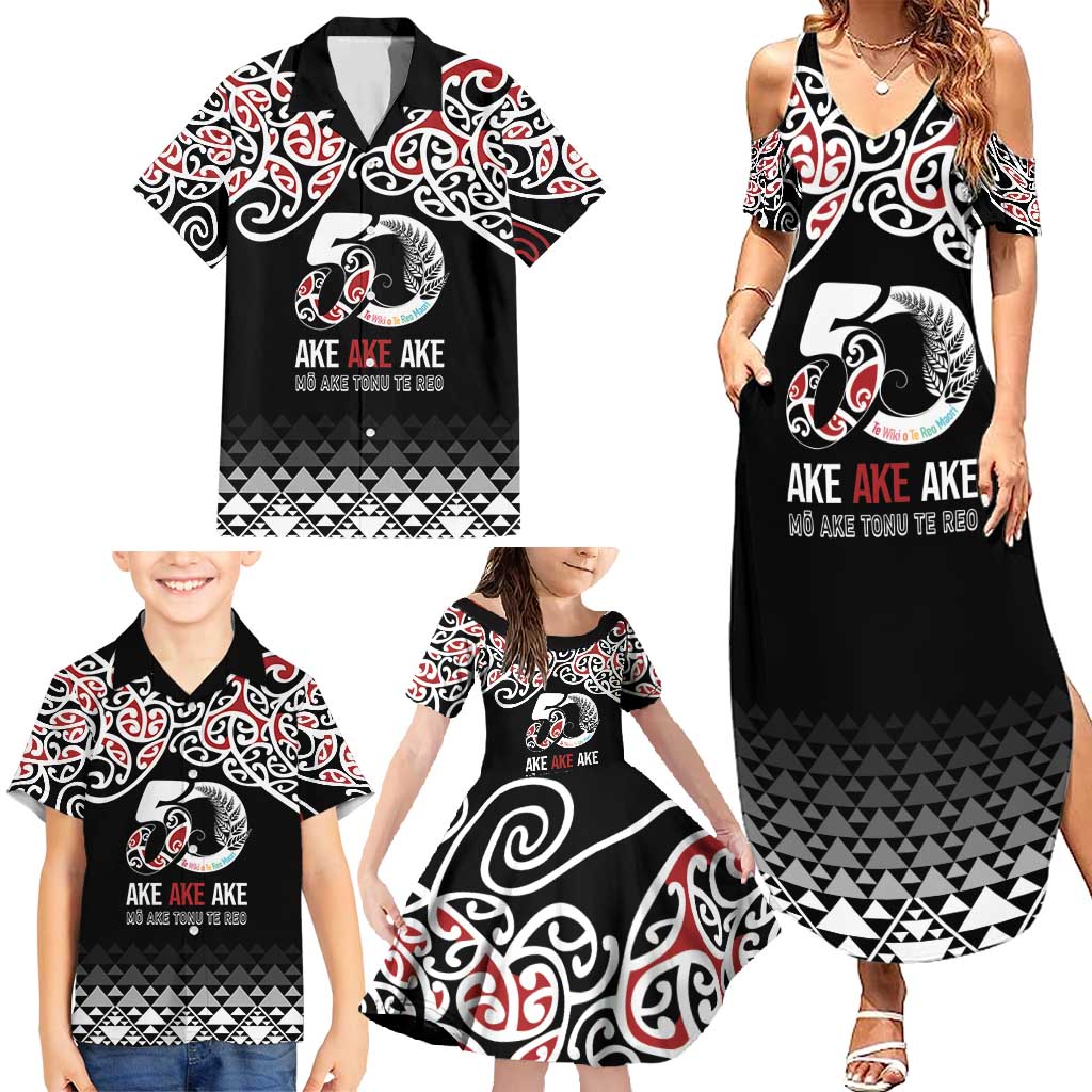 Kia Kaha Te Reo Maori Family Matching Summer Maxi Dress and Hawaiian Shirt 50 Years Mo Ake Tonu Te Reo LT7 - Polynesian Pride