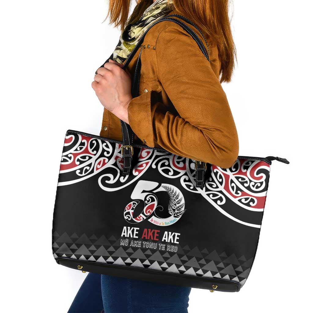 Kia Kaha Te Reo Maori Leather Tote Bag 50 Years Mo Ake Tonu Te Reo - Polynesian Pride