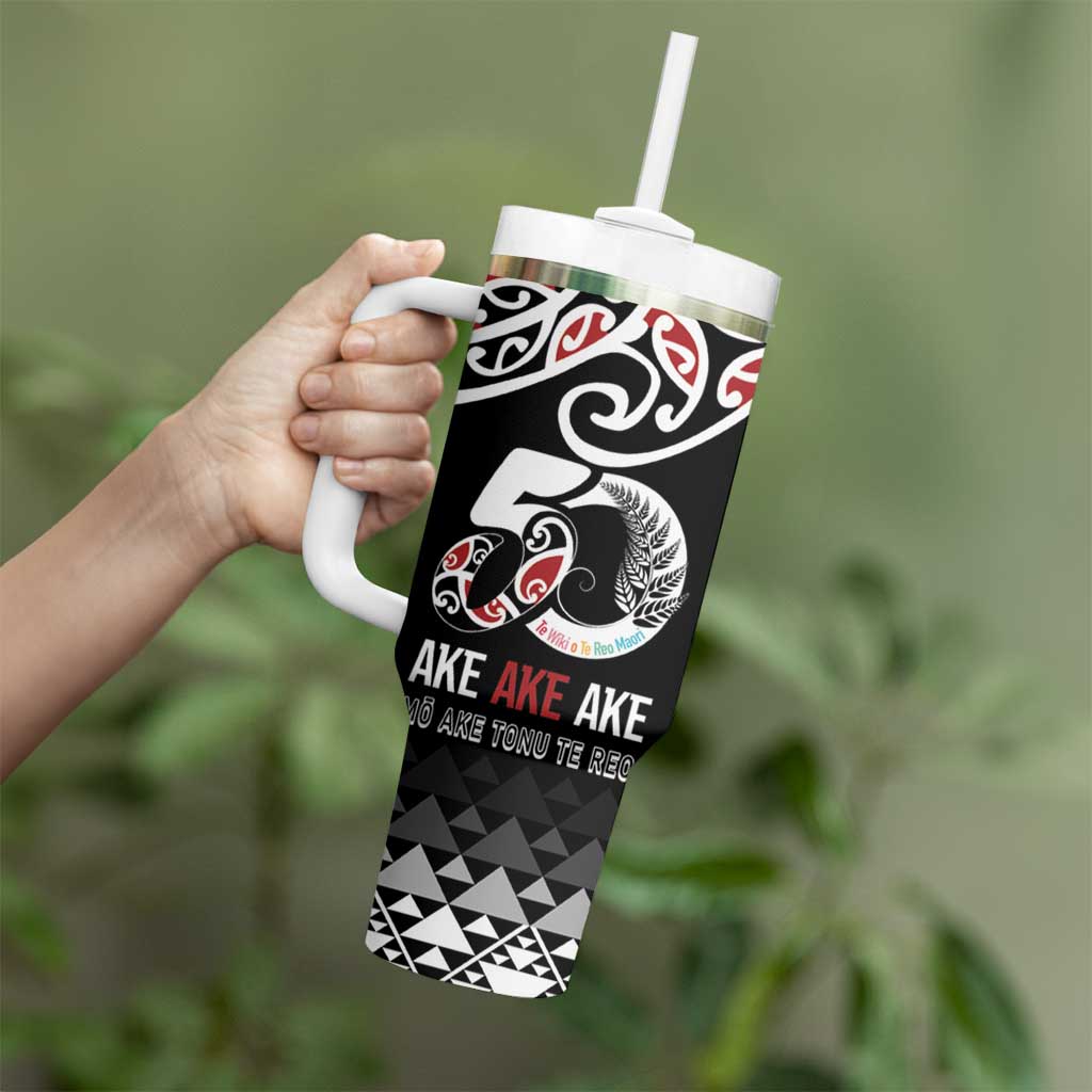 Kia Kaha Te Reo Maori Tumbler With Handle 50 Years Mo Ake Tonu Te Reo - Polynesian Pride