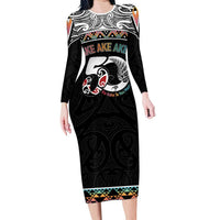 50 Years Kia Kaha Te Reo Maori Family Matching Long Sleeve Bodycon Dress and Hawaiian Shirt Ake Ake Ake! LT7 Mom's Dress White - Polynesian Pride