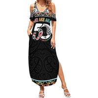 50 Years Kia Kaha Te Reo Maori Family Matching Summer Maxi Dress and Hawaiian Shirt Ake Ake Ake! LT7 Mom's Dress White - Polynesian Pride