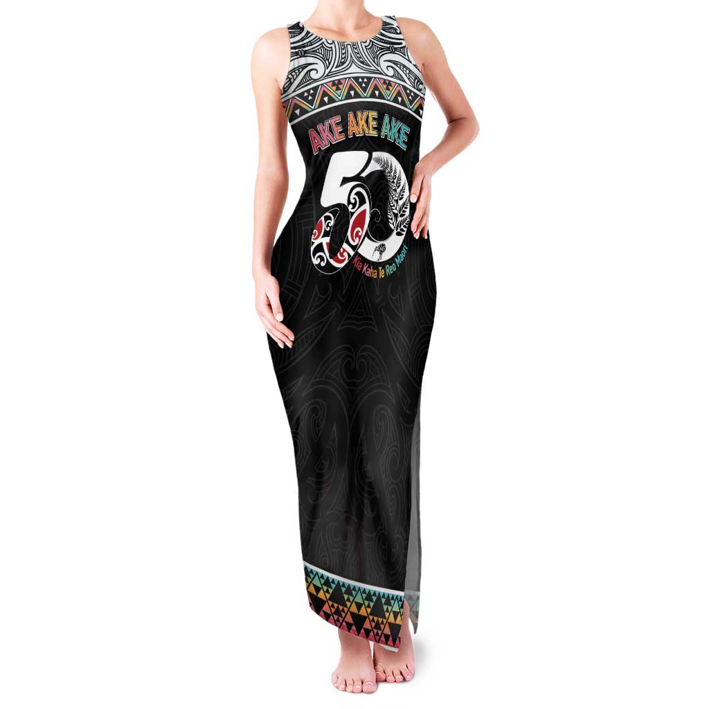 50 Years Kia Kaha Te Reo Maori Family Matching Tank Maxi Dress and Hawaiian Shirt Ake Ake Ake! LT7 Mom's Dress White - Polynesian Pride