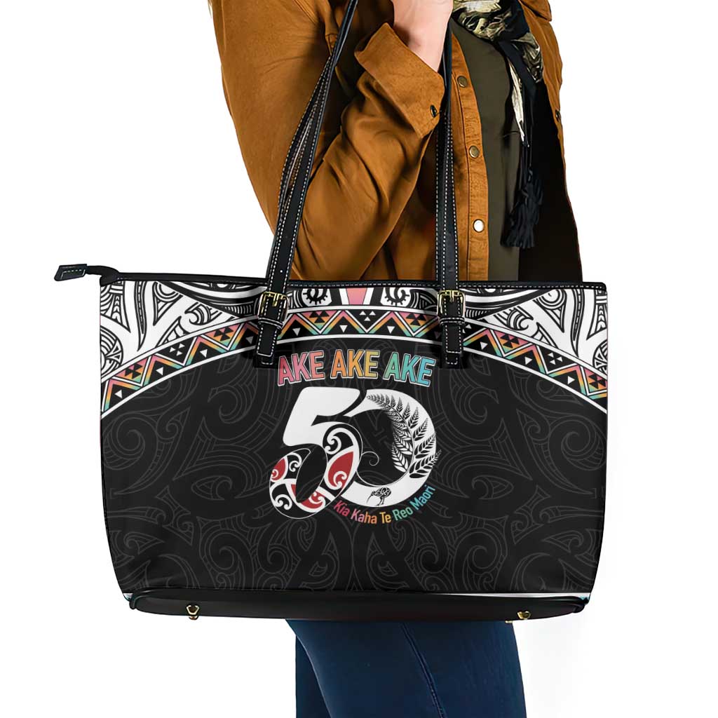 50 Years Kia Kaha Te Reo Maori Leather Tote Bag Ake Ake Ake! - Polynesian Pride
