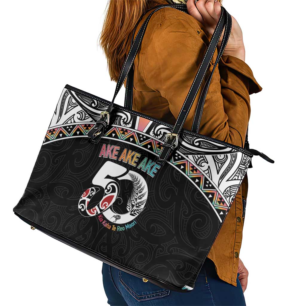 50 Years Kia Kaha Te Reo Maori Leather Tote Bag Ake Ake Ake! - Polynesian Pride