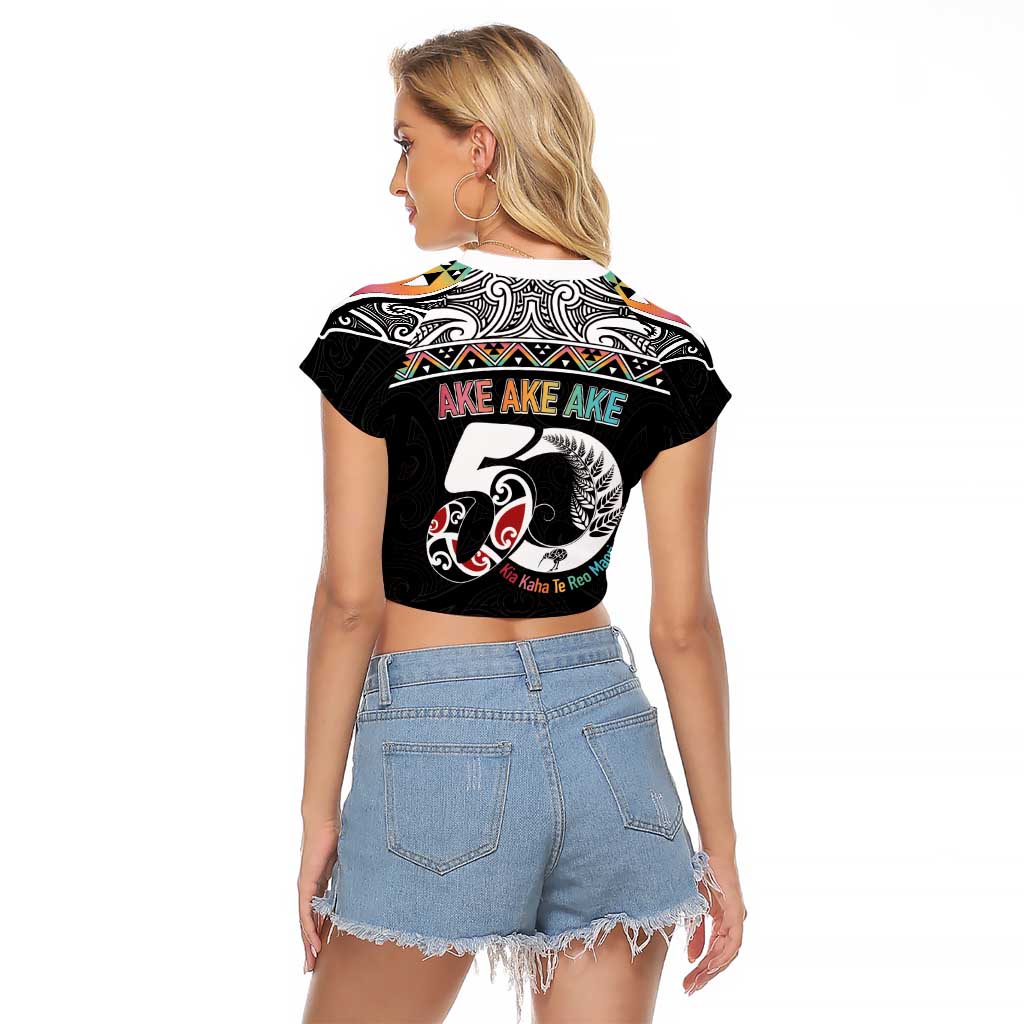 50 Years Kia Kaha Te Reo Maori Raglan Cropped T Shirt Ake Ake Ake! - Polynesian Pride