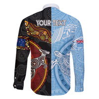 Personalised Fiji and Australia Family Matching Long Sleeve Bodycon Dress and Hawaiian Shirt Masi Patterns Mix Aboriginal Art LT7 - Polynesian Pride