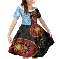 Personalised Fiji and Australia Family Matching Mermaid Dress and Hawaiian Shirt Masi Patterns Mix Aboriginal Art LT7 Daughter's Dress Colorful - Polynesian Pride