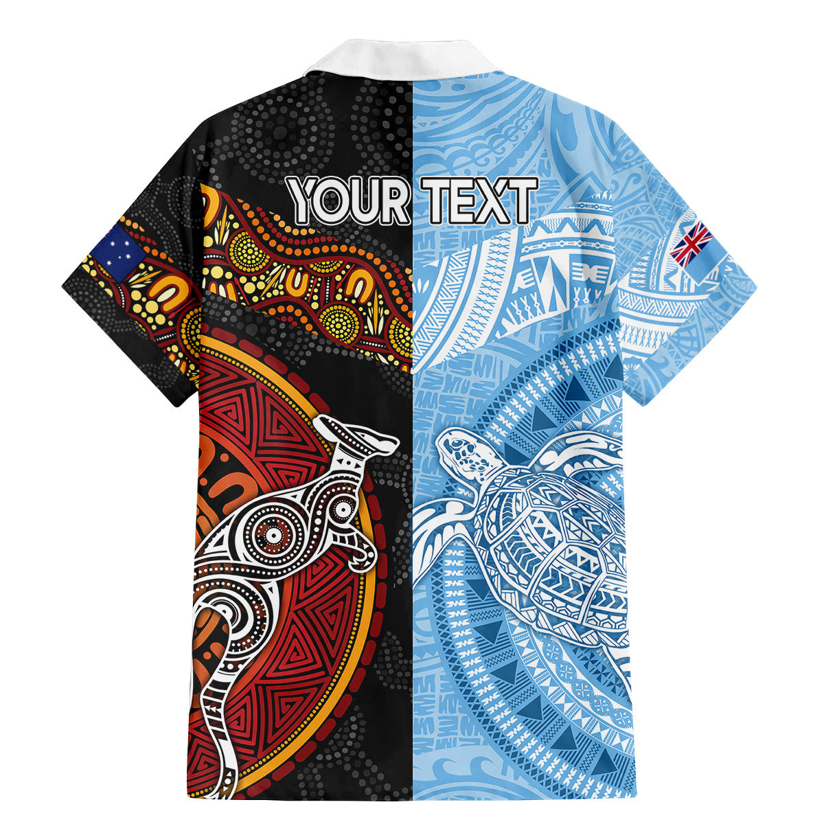 Personalised Fiji and Australia Family Matching Mermaid Dress and Hawaiian Shirt Masi Patterns Mix Aboriginal Art LT7 - Polynesian Pride