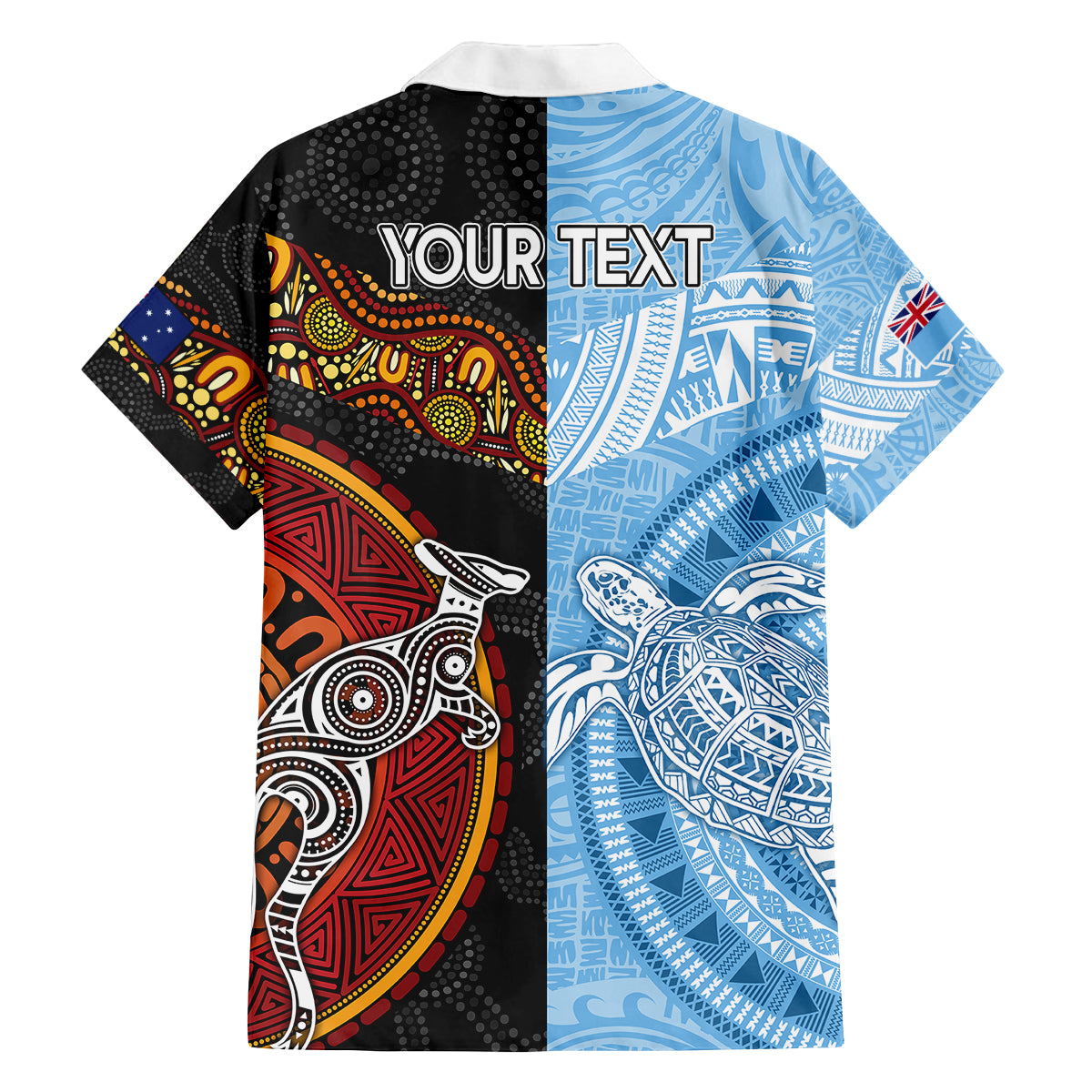 Personalised Fiji and Australia Family Matching Off Shoulder Long Sleeve Dress and Hawaiian Shirt Masi Patterns Mix Aboriginal Art LT7 - Polynesian Pride