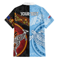 Personalised Fiji and Australia Family Matching Off Shoulder Long Sleeve Dress and Hawaiian Shirt Masi Patterns Mix Aboriginal Art LT7 - Polynesian Pride