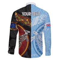 Personalised Fiji and Australia Family Matching Off Shoulder Long Sleeve Dress and Hawaiian Shirt Masi Patterns Mix Aboriginal Art LT7 - Polynesian Pride