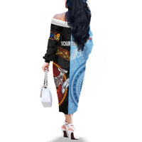 Personalised Fiji and Australia Family Matching Off Shoulder Long Sleeve Dress and Hawaiian Shirt Masi Patterns Mix Aboriginal Art LT7 - Polynesian Pride