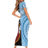 Personalised Fiji and Australia Family Matching Short Sleeve Bodycon Dress and Hawaiian Shirt Masi Patterns Mix Aboriginal Art LT7 - Polynesian Pride